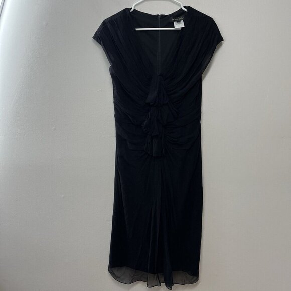Tadashi Shoji Dresses & Skirts - Tadashi Shoji Black Silk Gathered Bust V-Neck Cap Sleeve Evening Dress Size 8